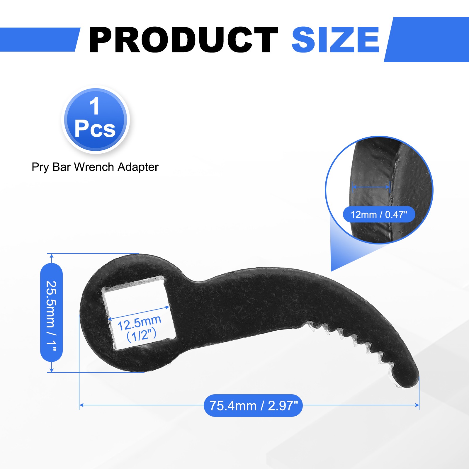 Pry Bar Wrench Adapter, 1/2″ D Square Anti-slip Carbon Steel Pry Bar Wrench