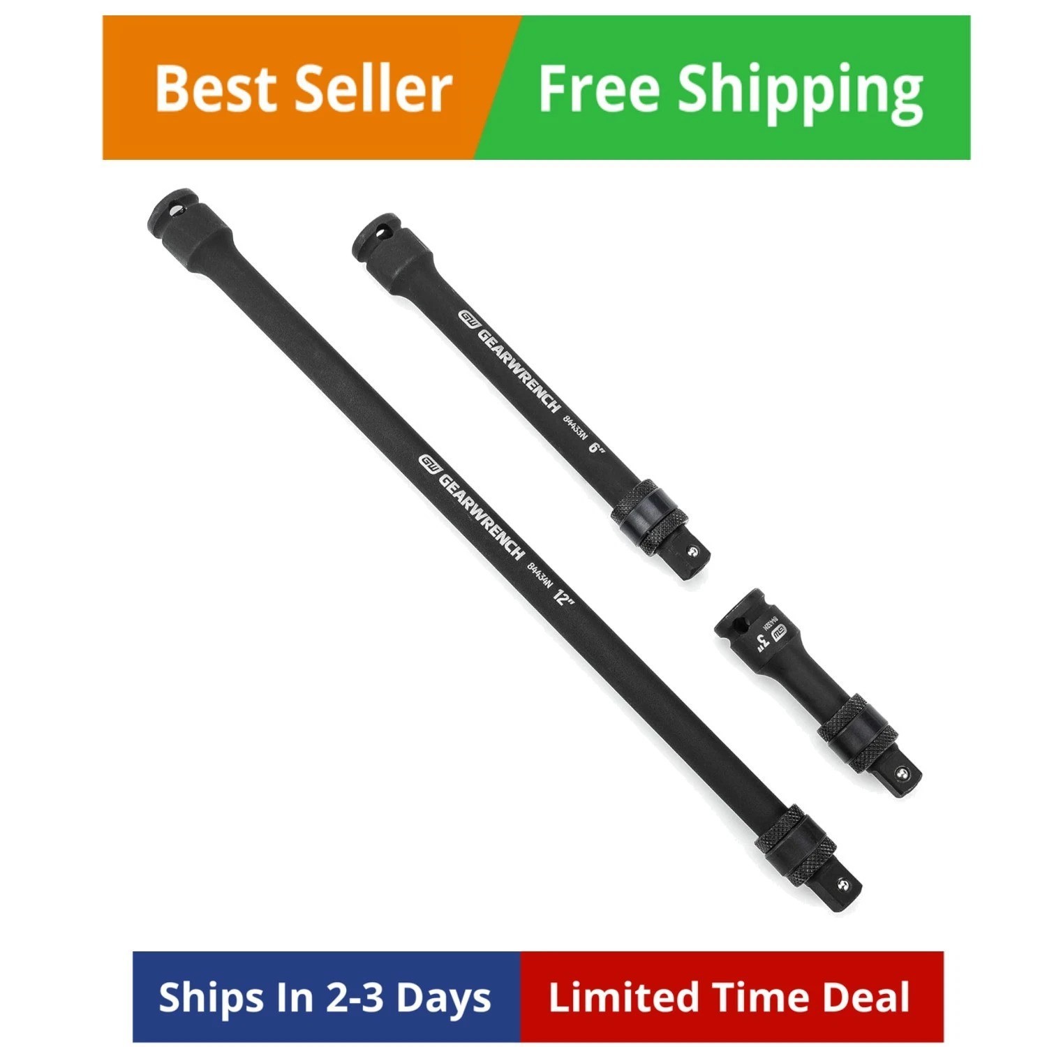 3 Pc. 3/8″ Drive Impact Locking Extension Set 3″, 6″ & 12″ – 84927N