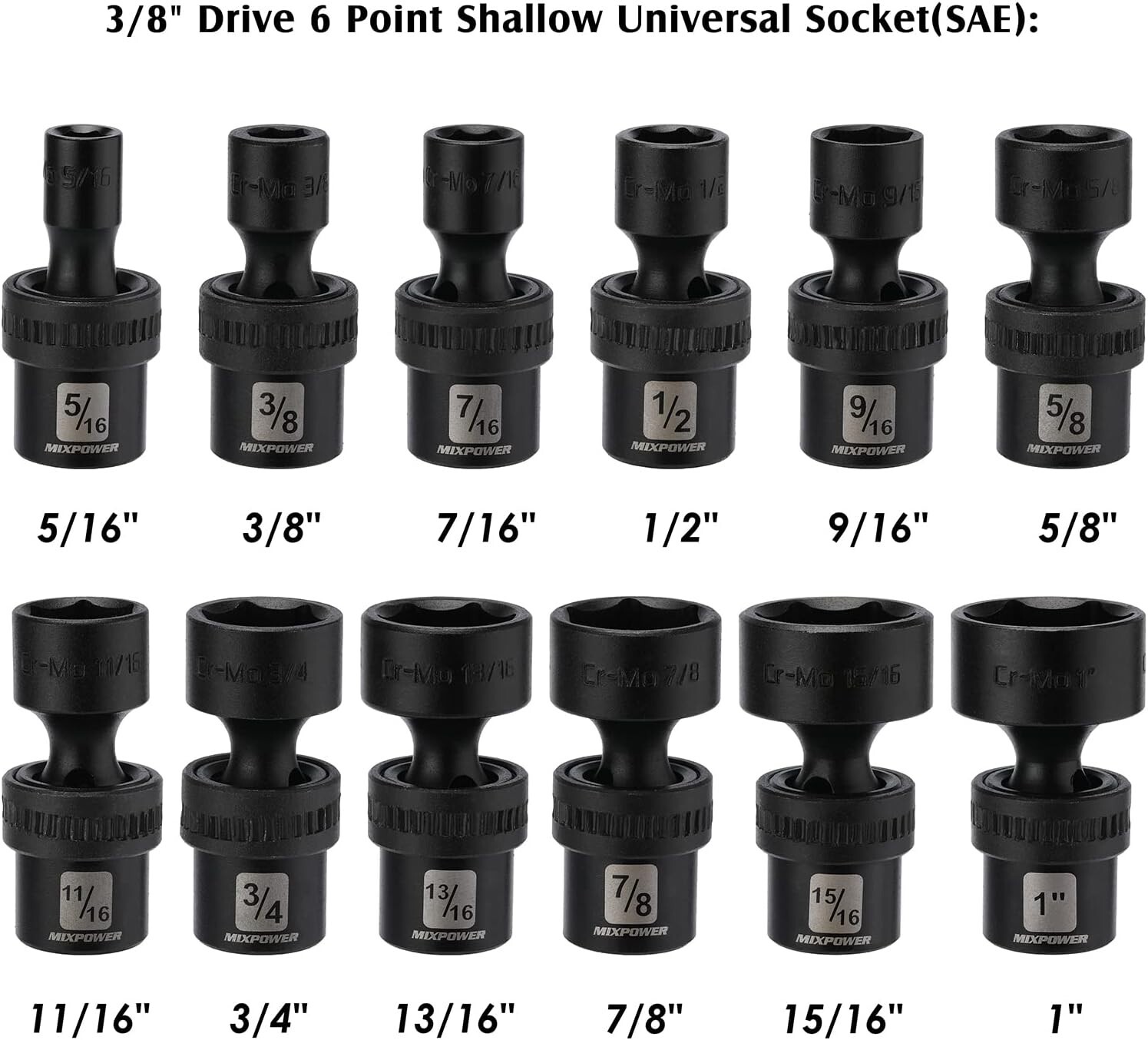 Versatile Shallow Impact Socket Set – 3/8″ Drive, 12 Pieces with Laser Markings