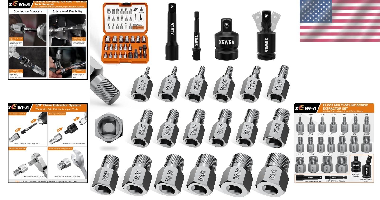 Chrome Molybdenum Steel 22PCS Screw Extractor Kit for Automotive Repair