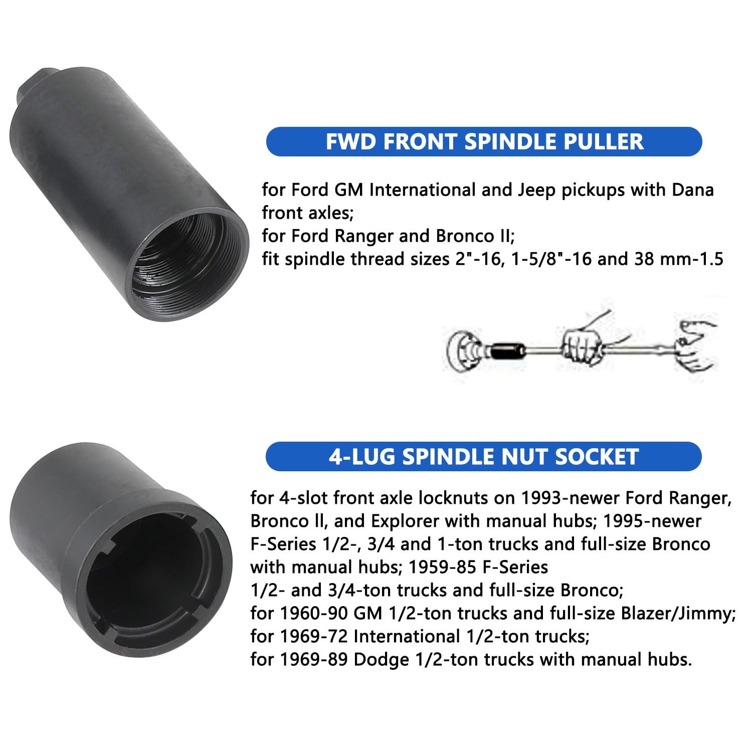DPTOOL Spindle Nut Socket Tool Kit 6 Pcs Axle Lock Nut Socket Set 1/2” Drive …