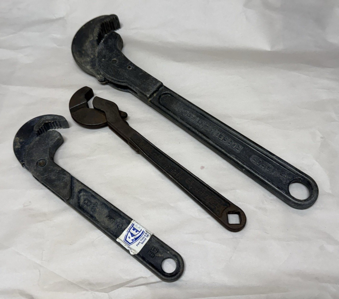 USA Reed MW3/4 & MW1-1/4 One Hand Spring Loaded Pipe Wrench + Heller Masterench