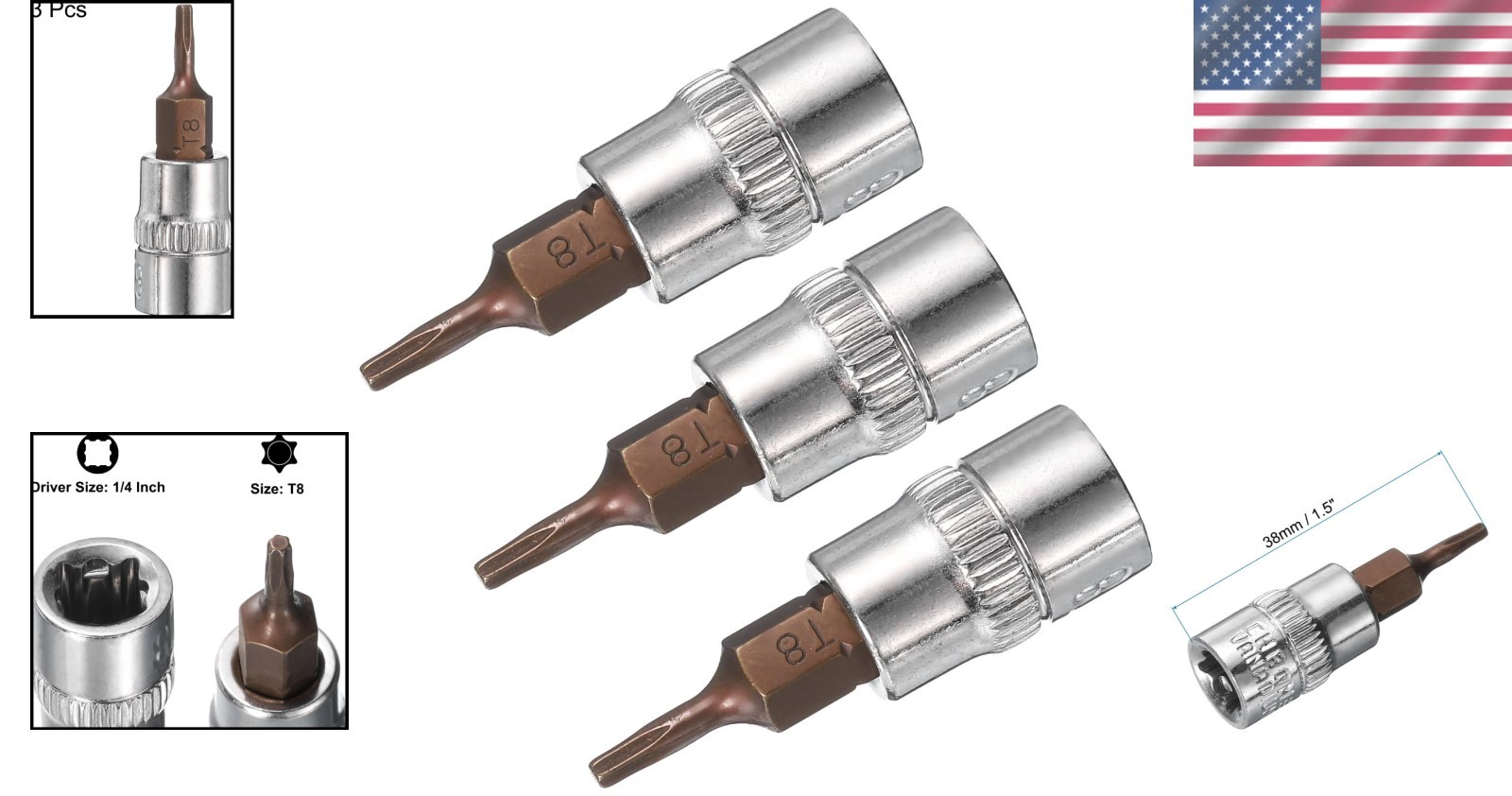 Durable 3pcs T8 Torx Bit Socket Set – 1/4
