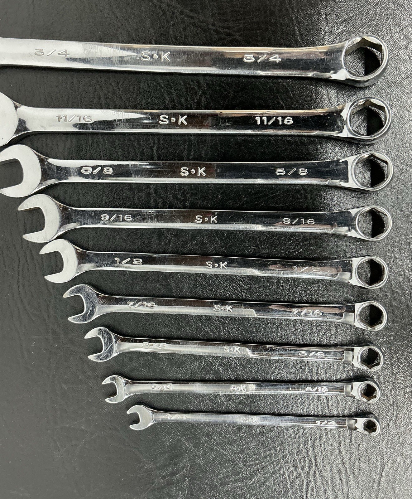 Vtg SK Superkrome SAE Long 6 point Combination 9 Pcs Wrench Set USA 1/4-3/4
