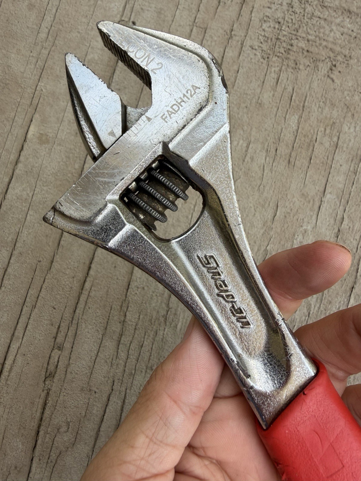 SNAP-ON 12″ INCH FLANK DRIVE PLUS ADJUSTABLE WRENCH FADH12A RED, GOOD COND SPAIN