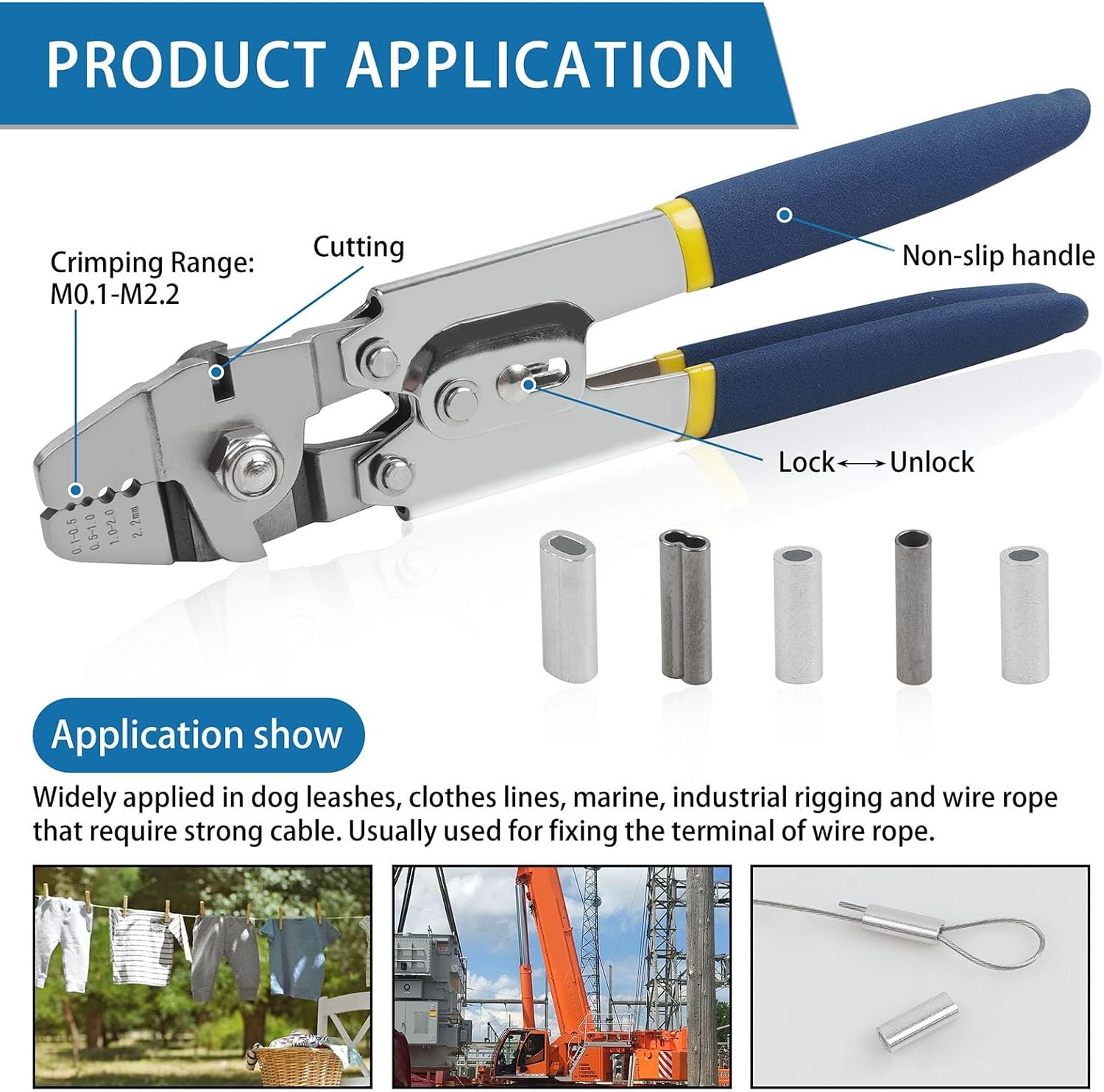 Fishing Crimping Tool Kit, Pliers Wire Rope Silver Blue