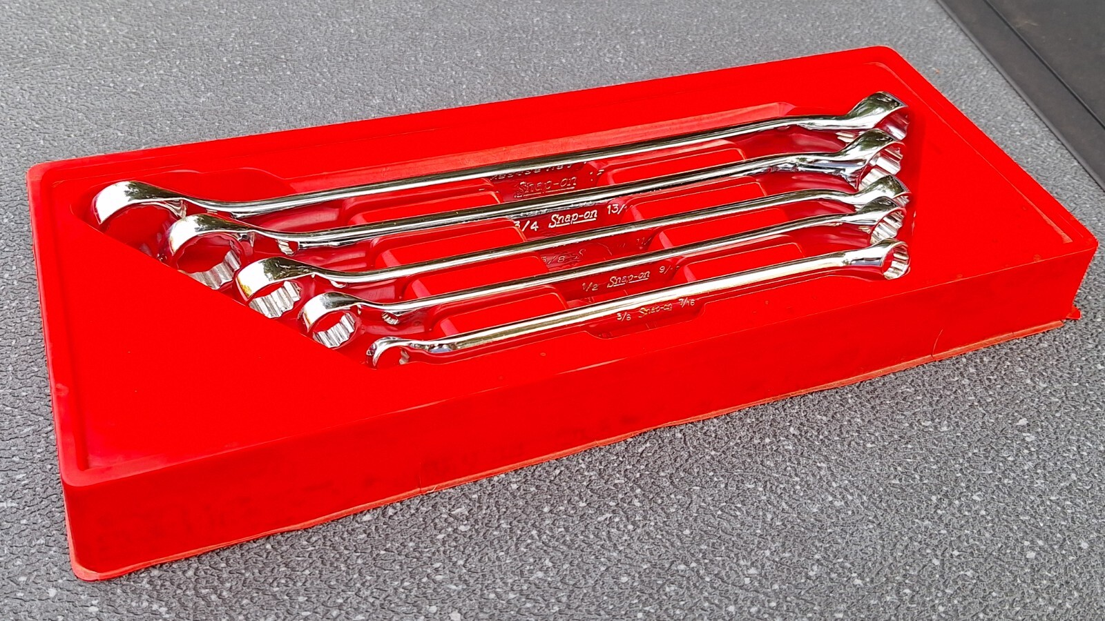 NOS*** UNDERLINED Snap On XB605A SAE 5-pc Offset Double Box Wrench Set w/ Tray