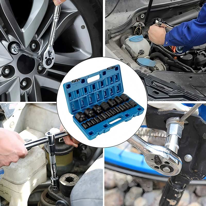 Damaged Bolt Remover Easy Out Stripped Bolt Extractor Impact Socket Set 19 Pcs