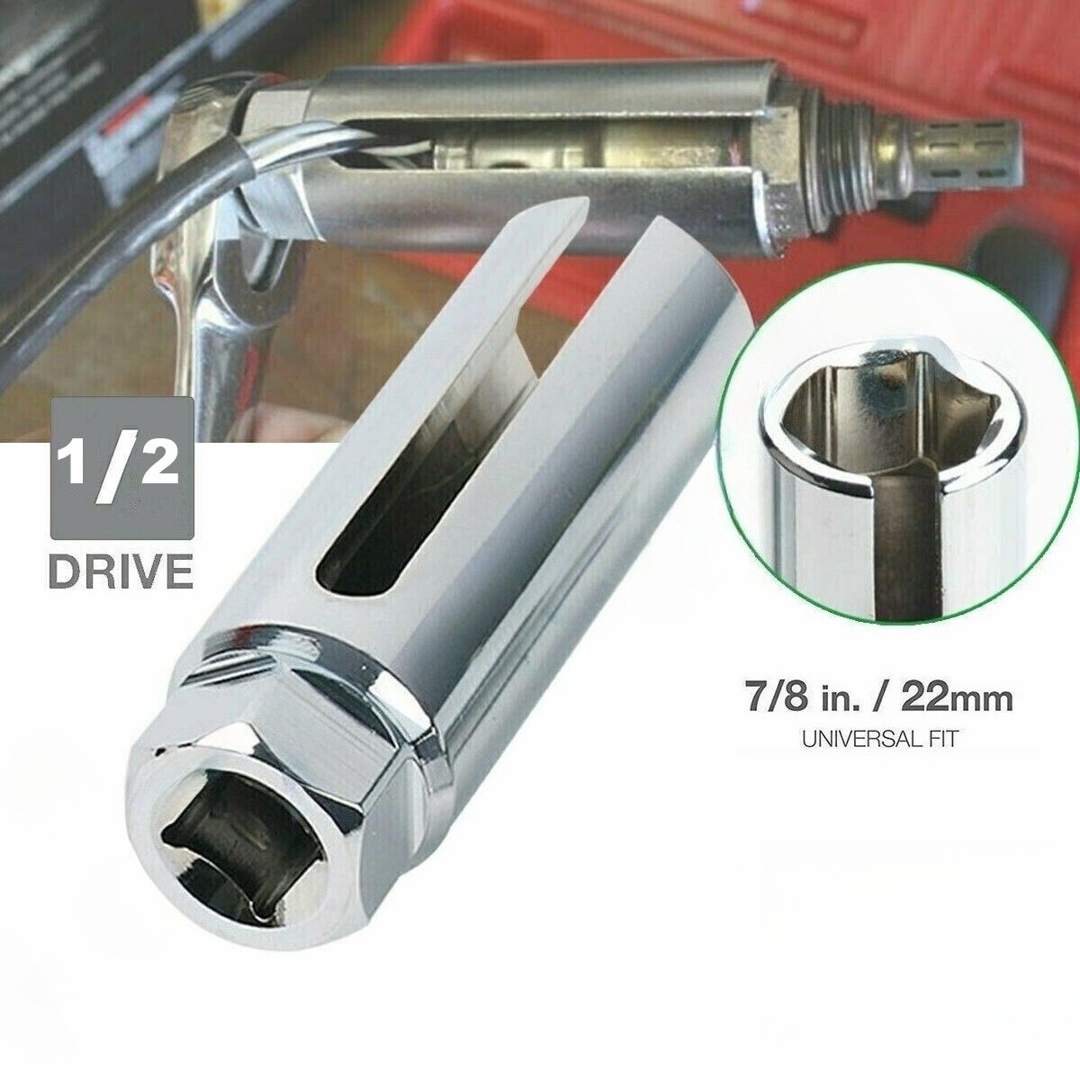 7/8» 22mm O2 Oxygen Sensor Socket Removal Tool Side Wire Cutout 1/2″ Drive