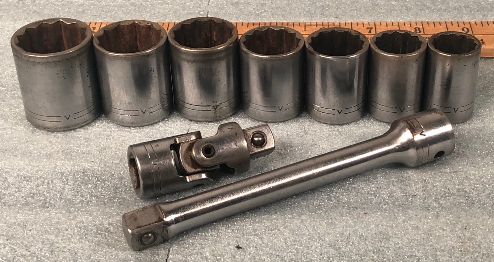 Craftsman 1/2″ Drive 9pc Socket Set =V= Forge 11/16″ to 1-1/8″ SAE Ext & Swivel