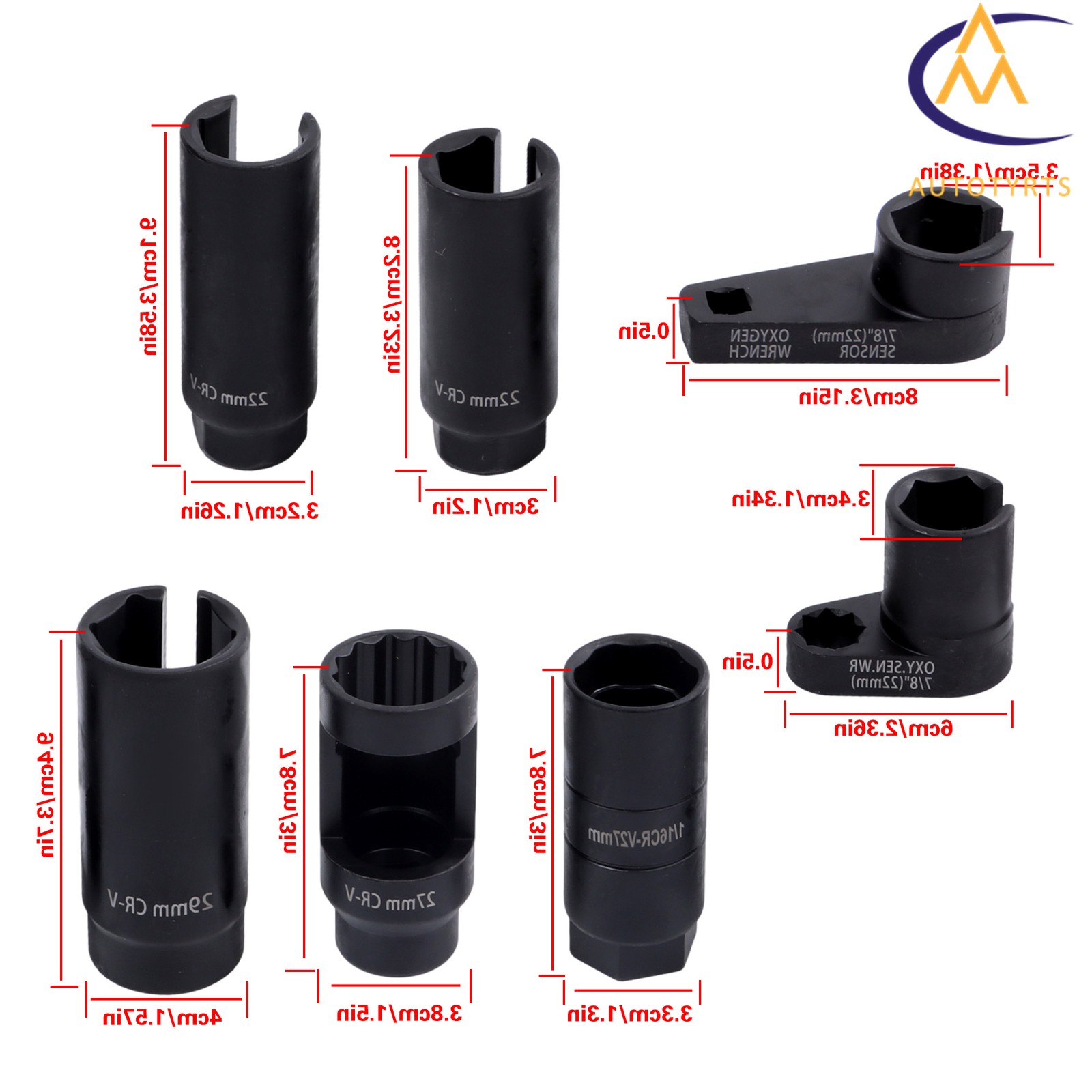 O2 Oxygen Sensor & Oil Pressure Sending Unit Master Sensor Socket Tool Set 7PCS