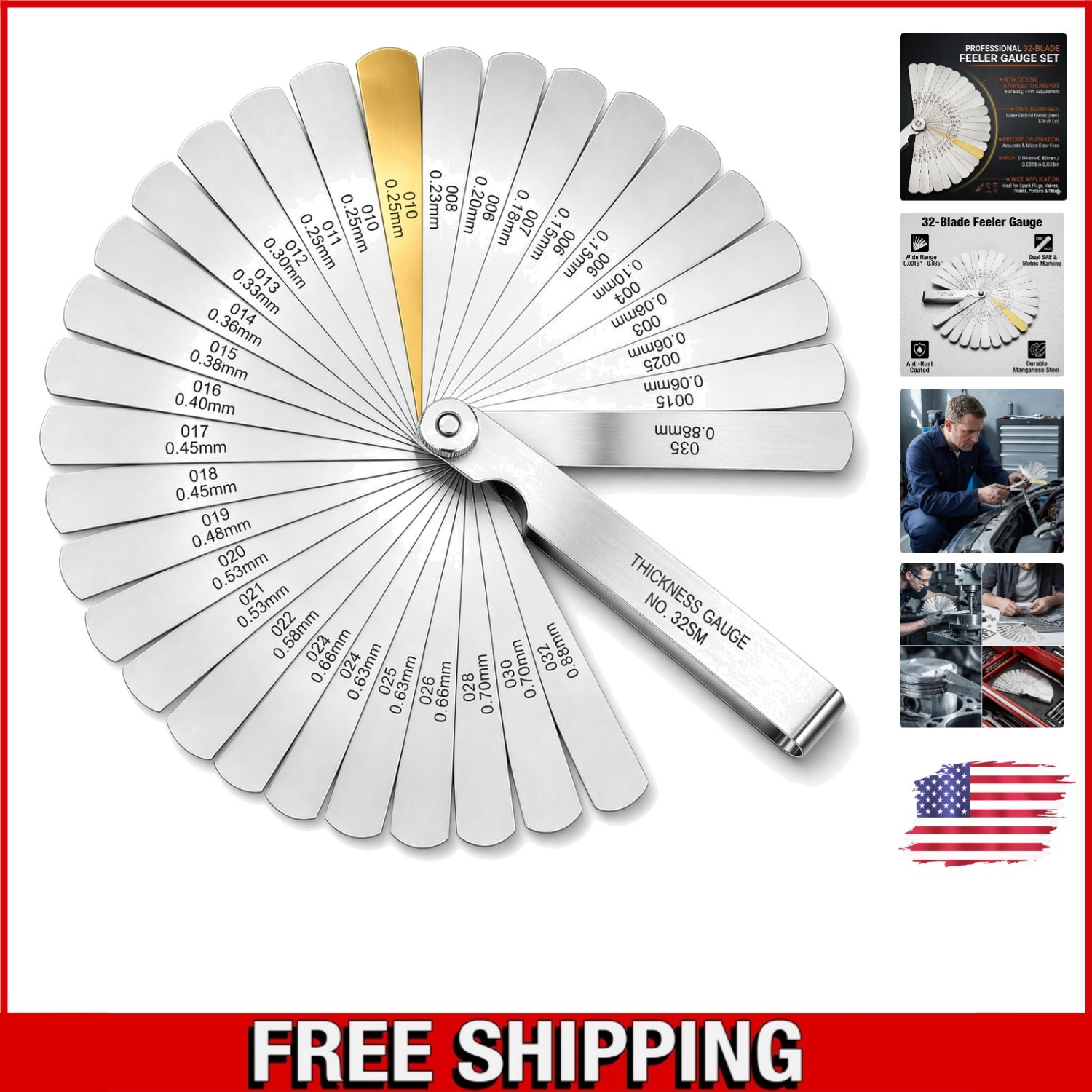Durable Feeler Gauge Set – 32 Pcs Stainless Steel for Automotive and Musical Use