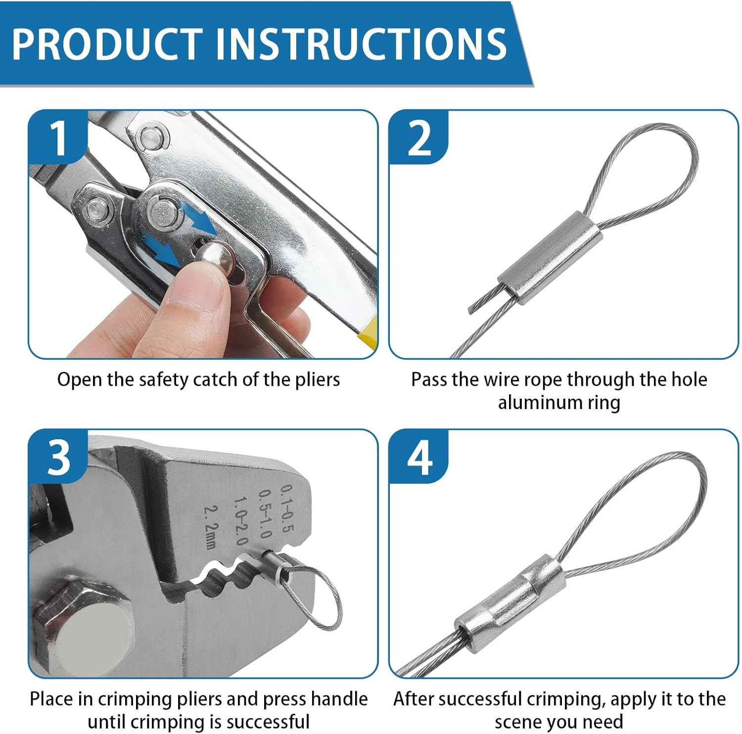 Fishing Crimping Tool Kit, Pliers Wire Rope Silver Blue