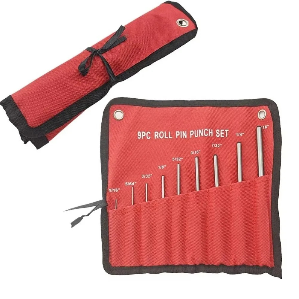 9Pcs High Hardness Steel Roll Pin Punch Set Grade Hollow End Punch Hand Tool