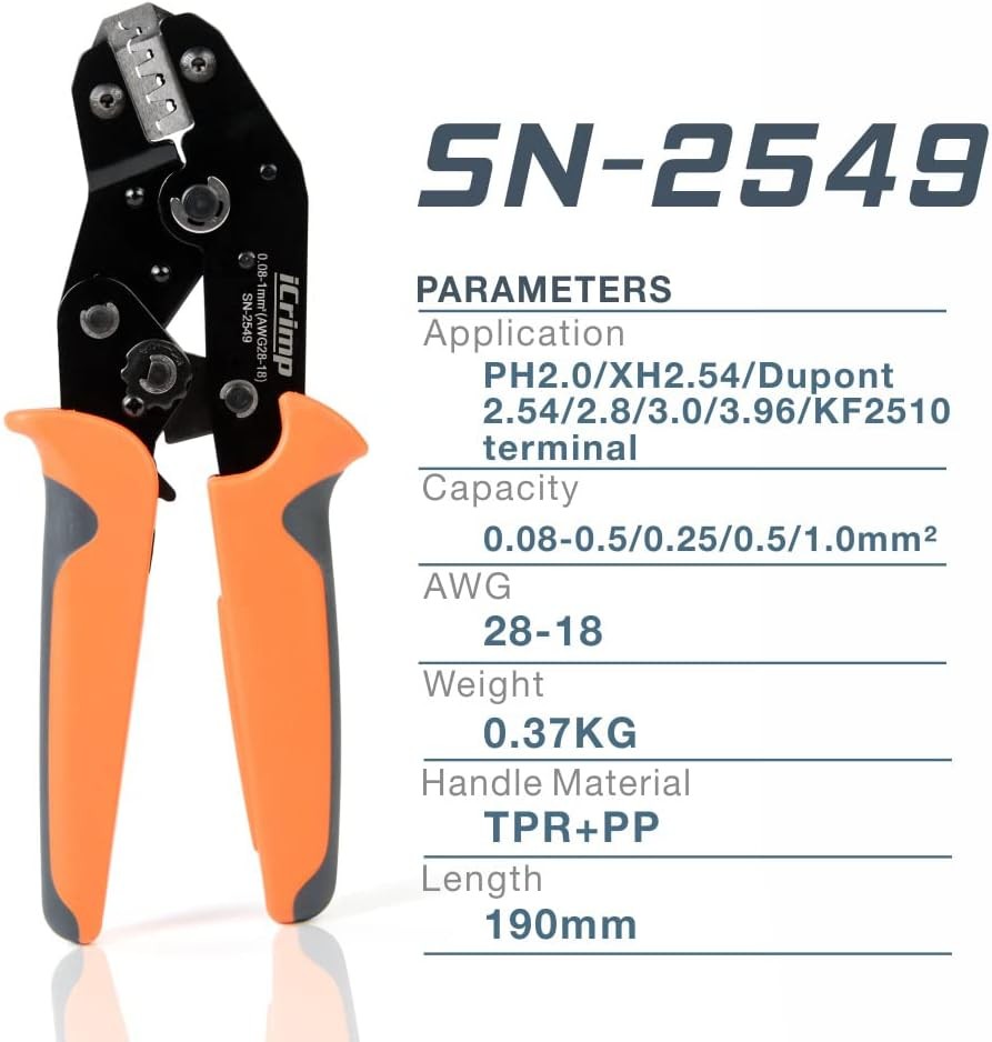 iCrimp SN-2549 Ratchet Crimpier 0.08-1.0 mm ² 18-28AWG SN-2549, Orange, Grey