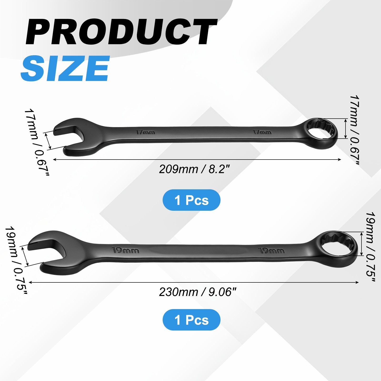 17mm 19mm Metric Combination Wrench, | Black CR-V Steel, 2-Pieces