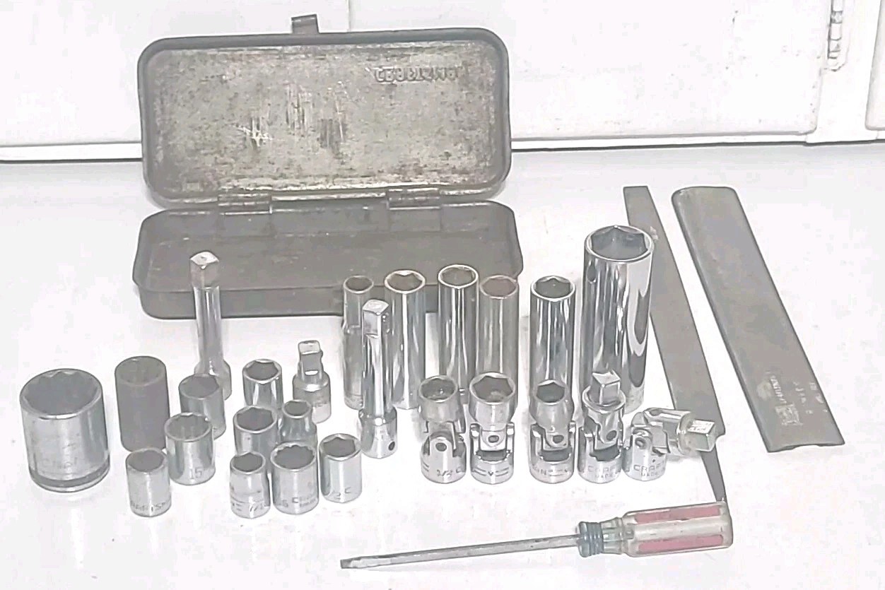 Lot of Assorted Craftsman Sockets & Tool Box File Screwdriver Vintage Tool Set