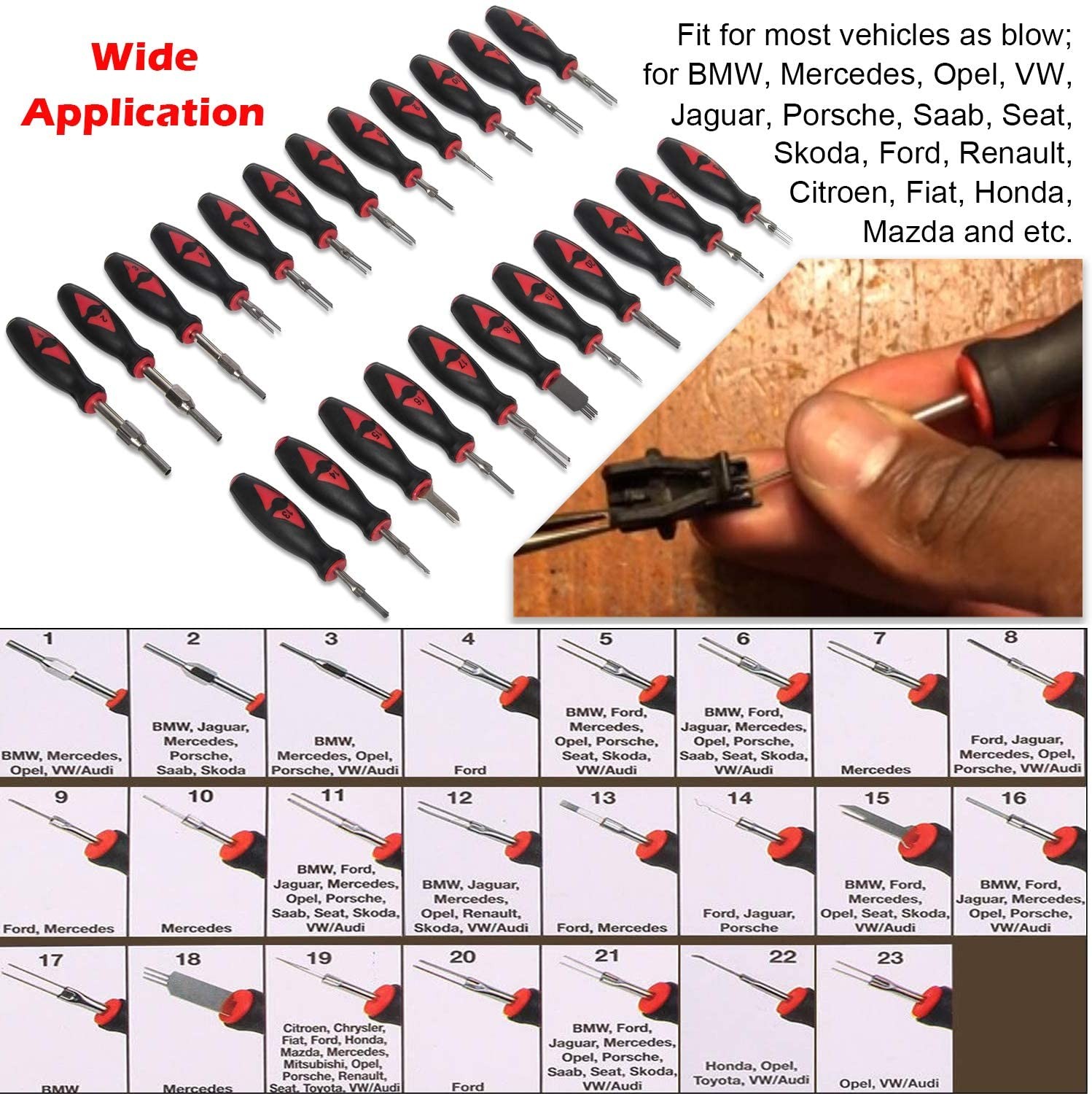 Universal Terminal Release Tools Set Electrical Connector Removal Kit 23-Piece