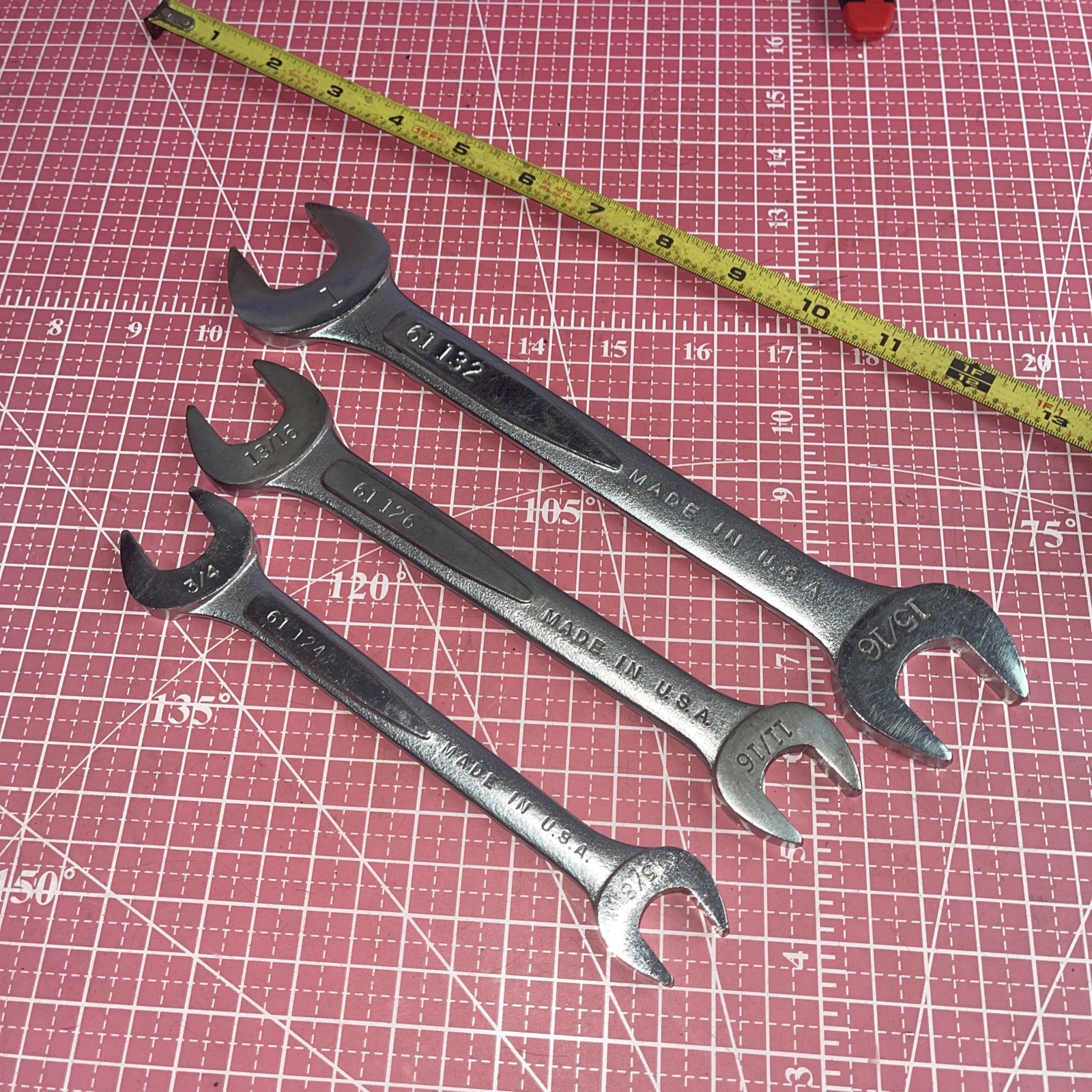 Easco USA 3 Piece SAE Open End Wrench Set 5/8 In – 1 In Vintage 5/8” – 1” 61132
