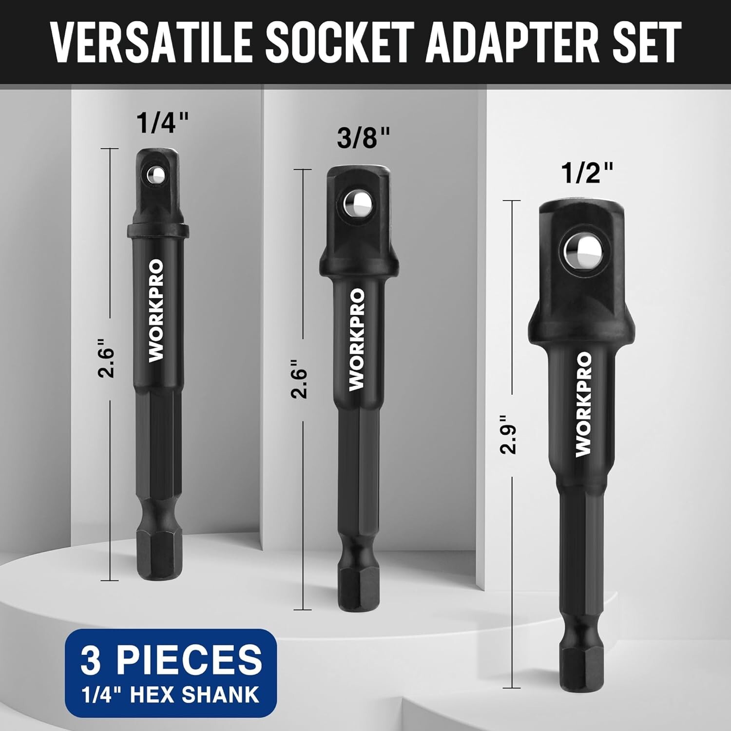 WORKPRO 7PIECE Impact Socket Adapter Set 1/4″ Drill Extension Set 1/2″ 3/8″ 1/4″
