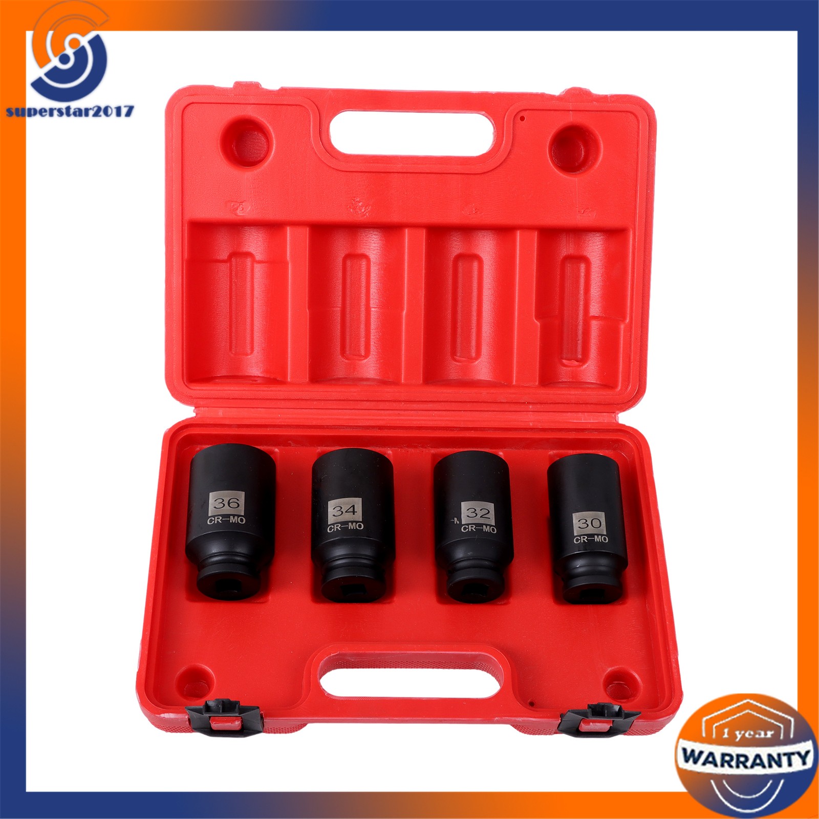 4Pcs 12 Point 30mm 32mm 34mm 36mm 1/2″ Drive Spindle Axle Nut Socket Set