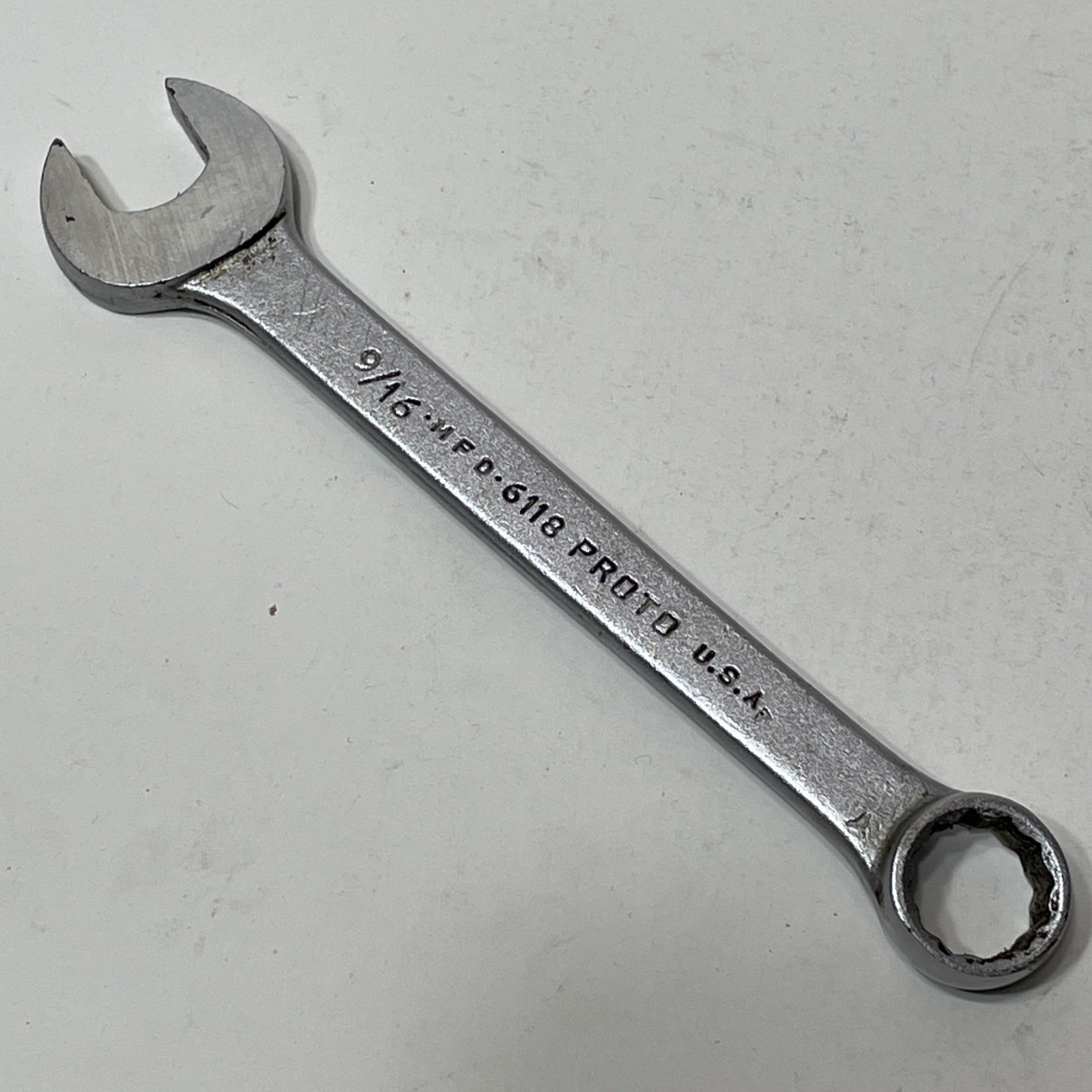 Proto 9/16” Combination Wrench #6118 12 Point Made In USA Satin Chrome SAE