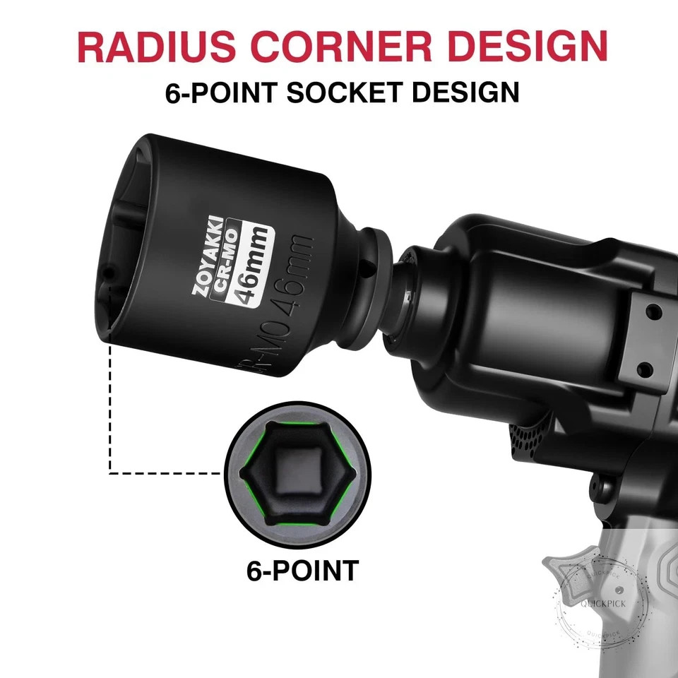 1/2″ Drive x 46 mm Deep 6 PT Impact Socket, CR-MO, 1/2-inch Drive 6 Point Axle