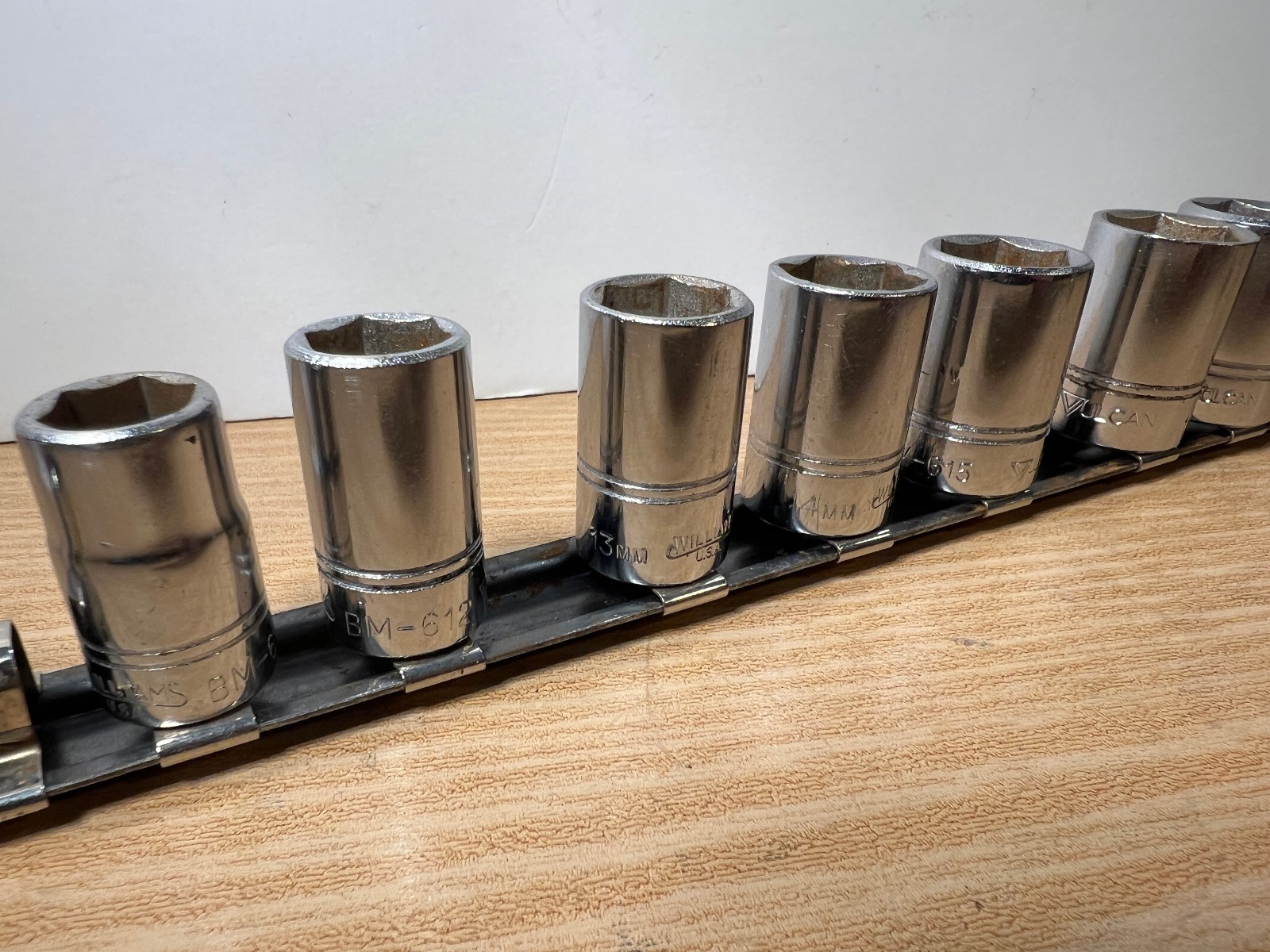 Vintage 1970 Vulcan Williams BM Metric Shallow Socket 10pc Set 3/8 Drive USA 6pt