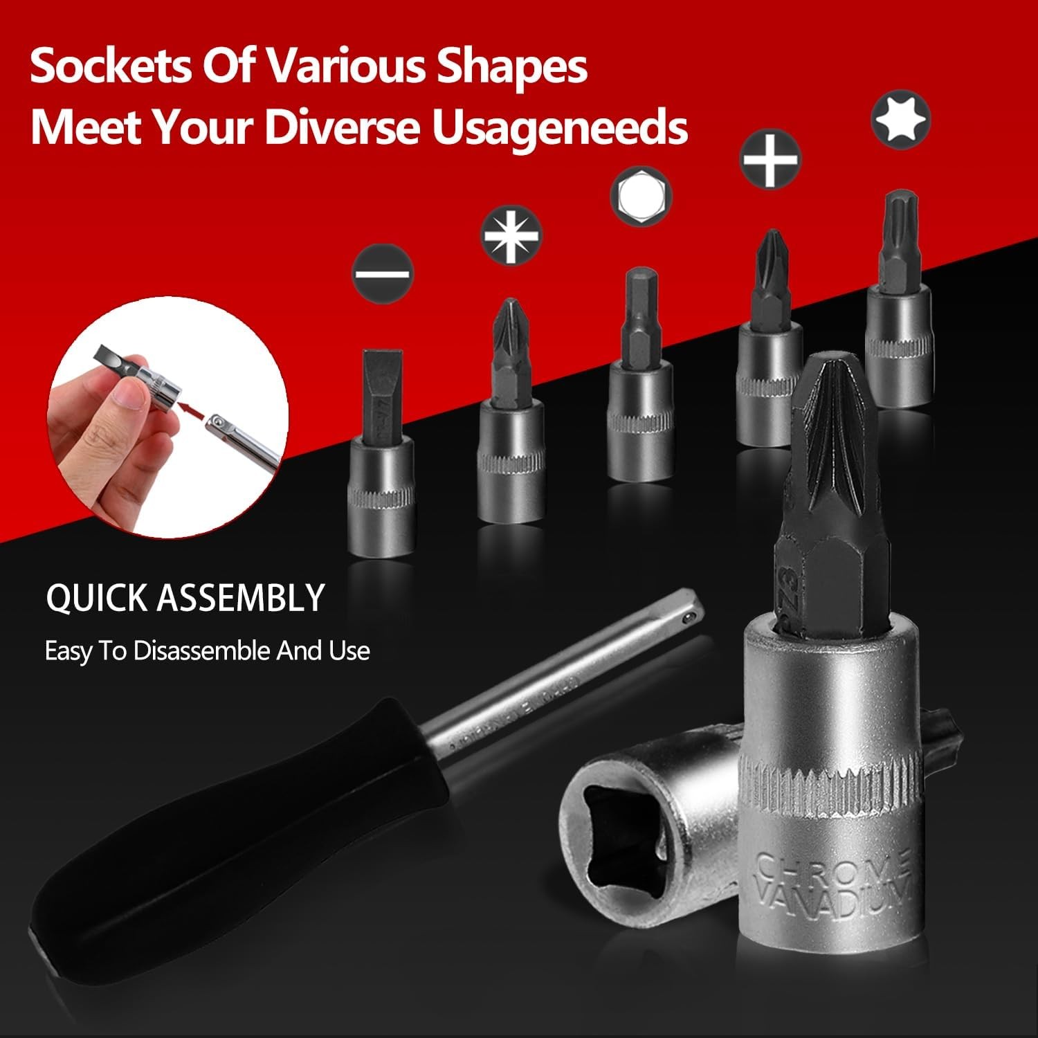 XHTT 94 Piece Tools For Mechanics,Metric And Standard 1/4,1/2 Socket Black