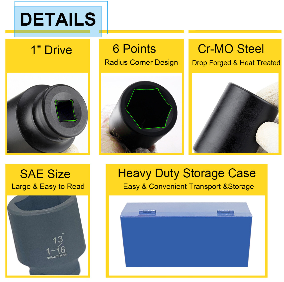 9PCs 1″ INCH DRIVE DR DEEP SAE SIZE IMPACT SOCKET WRENCH (1″-2″) Vehicle Repair