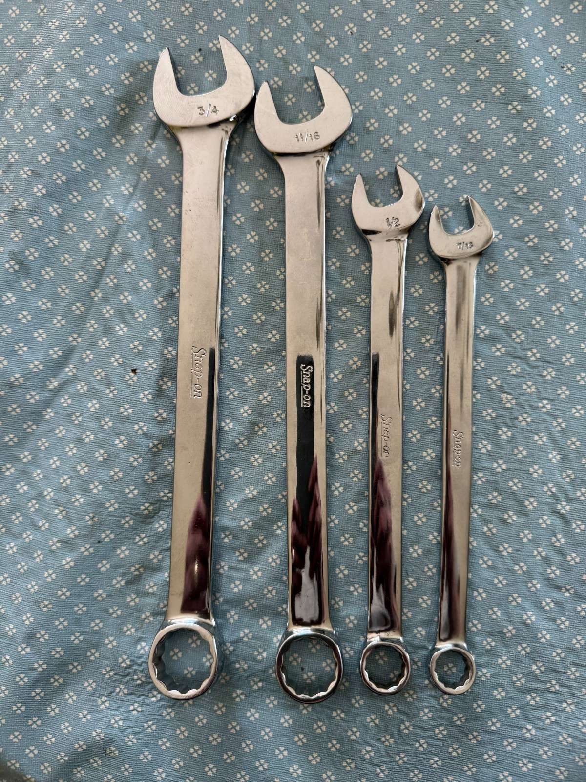 Snap On 7/16″-3/4″ 12 Point SAE 4 piece Combination Wrench Set