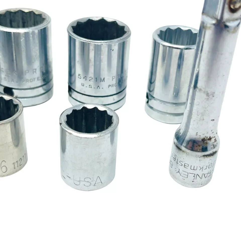 11 Pcs Bonney, Proto, Stanley 3/8 in Extension and 1/2 in Drive Socket Set, USA