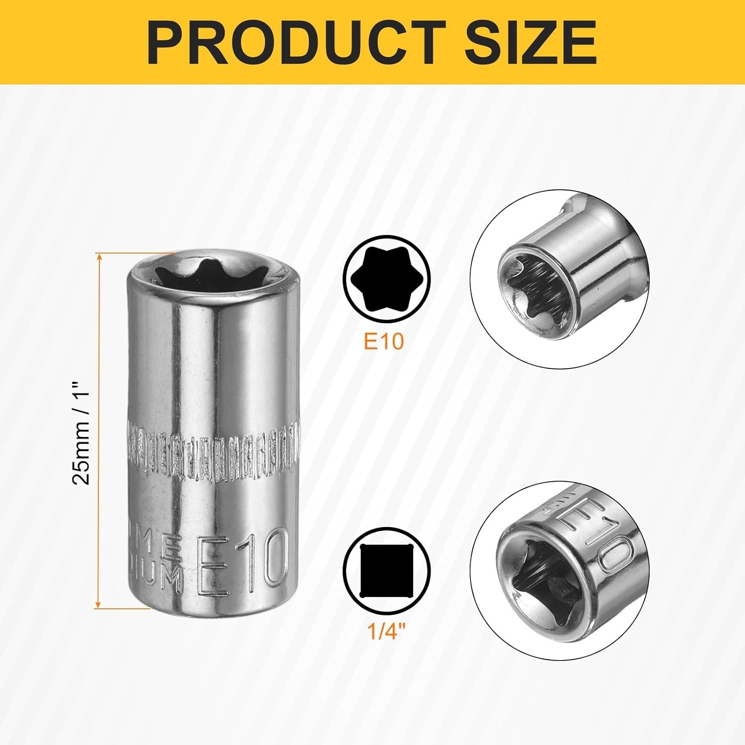 2 Pc E-Torx Socket, E10, 1/4″ Drive, Deep, Polished Chrome Vanadium Steel