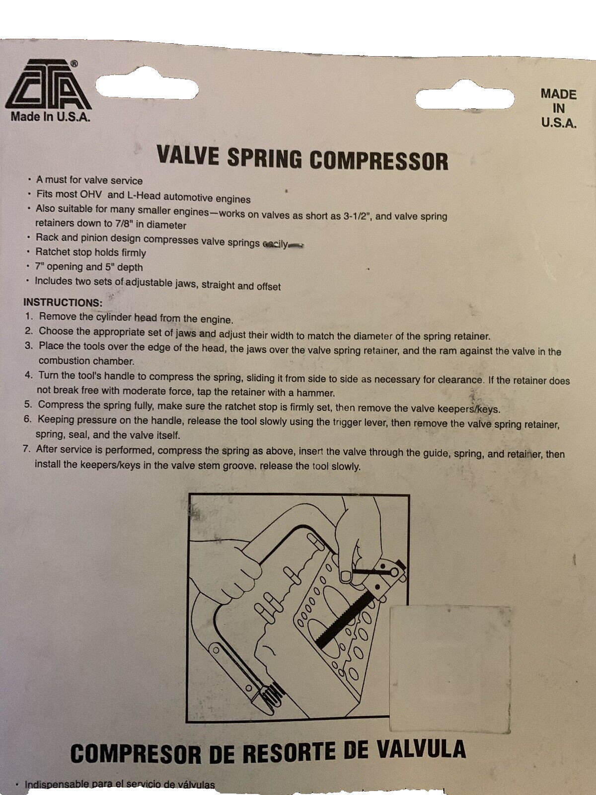 Valve Spring Compressor fits OHV Auto L-Head and Small Engines CTA USA Made Tool