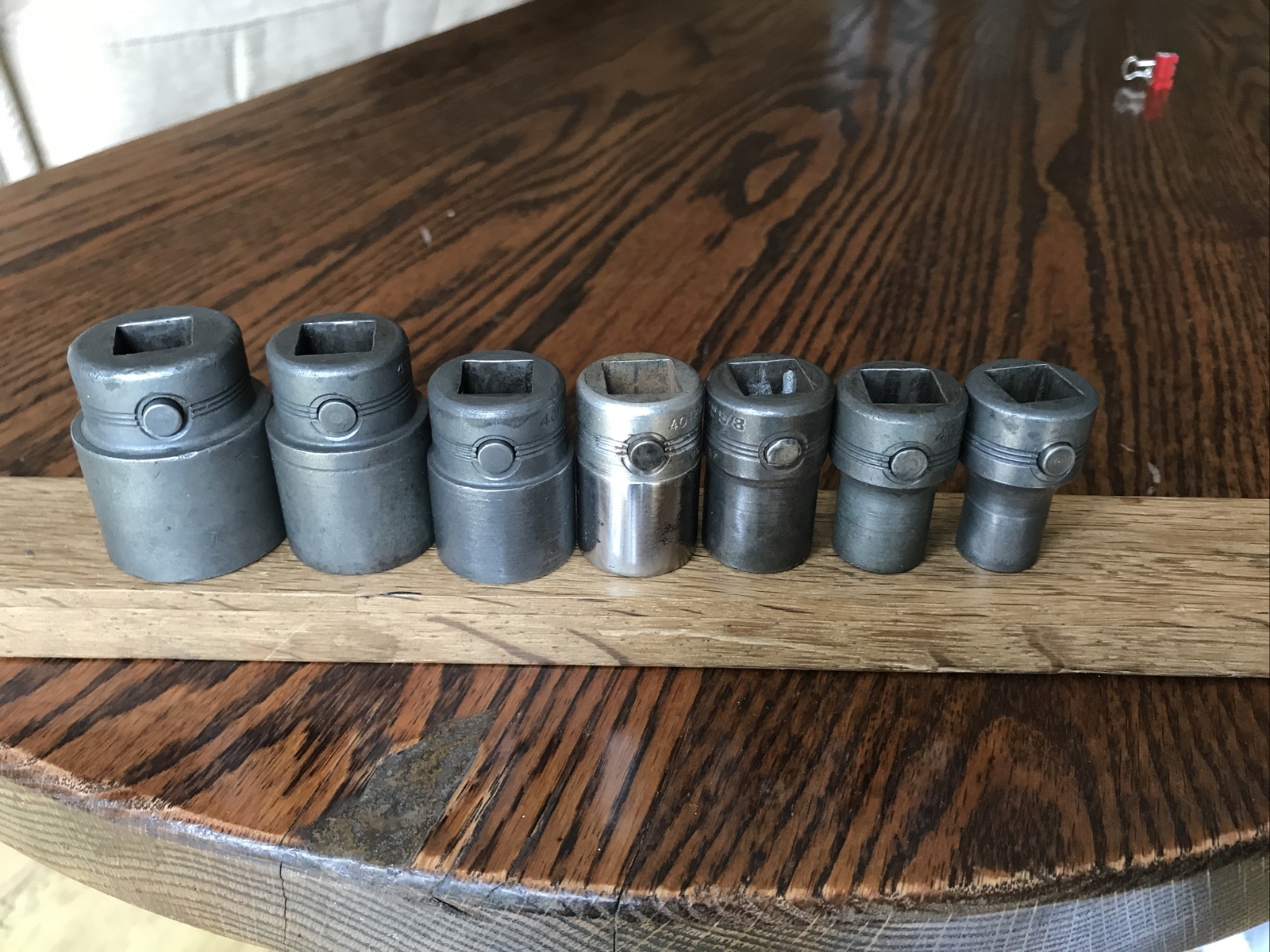 7 Rare Vintage 1940s Blackhawk USA Sockets With 1/2” Drive 1-1/6” To 7/16” AF.