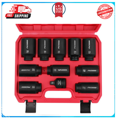 1/2 Drive Deep Impact Socket Set: 11-Piece Metric Size Wheel Axle Nut Wrench …