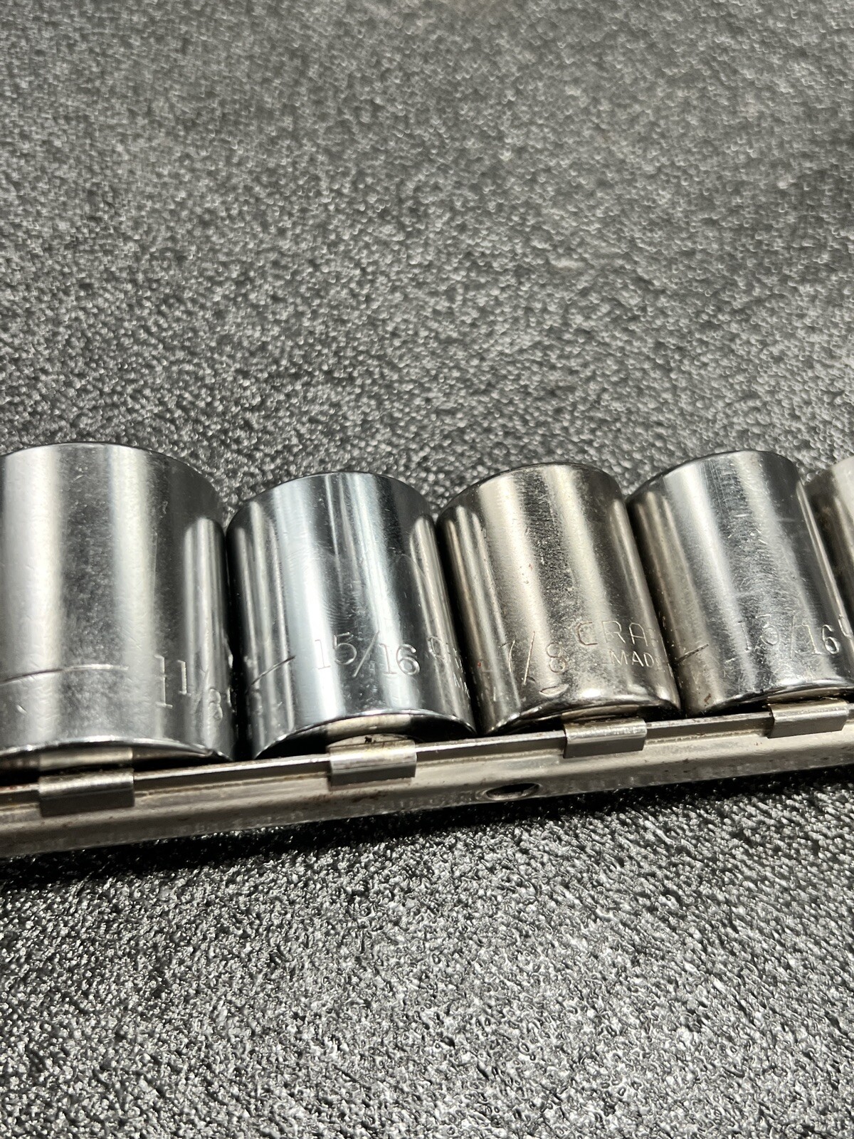 Vintage Craftsman USA Socket Set SAE 11pc 1/2”Dr 12pt 7/16”- to 1-1/4” -G- Rail