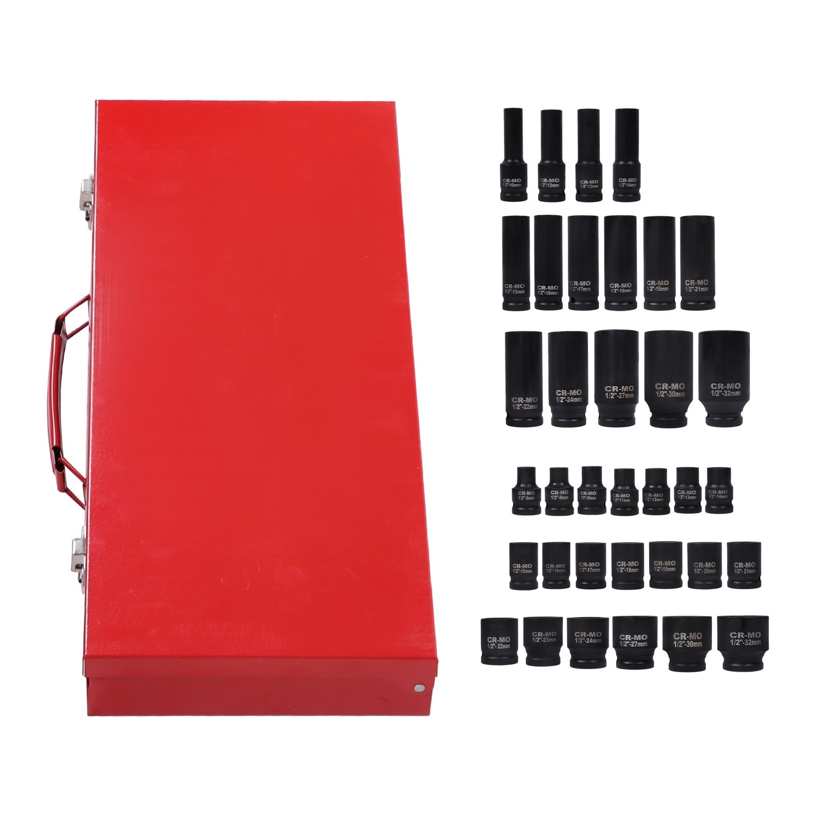 1/2″ Inch 35Pcs Deep Impact Socket Set Drive 8-32mm Metric Garage Sae With Box
