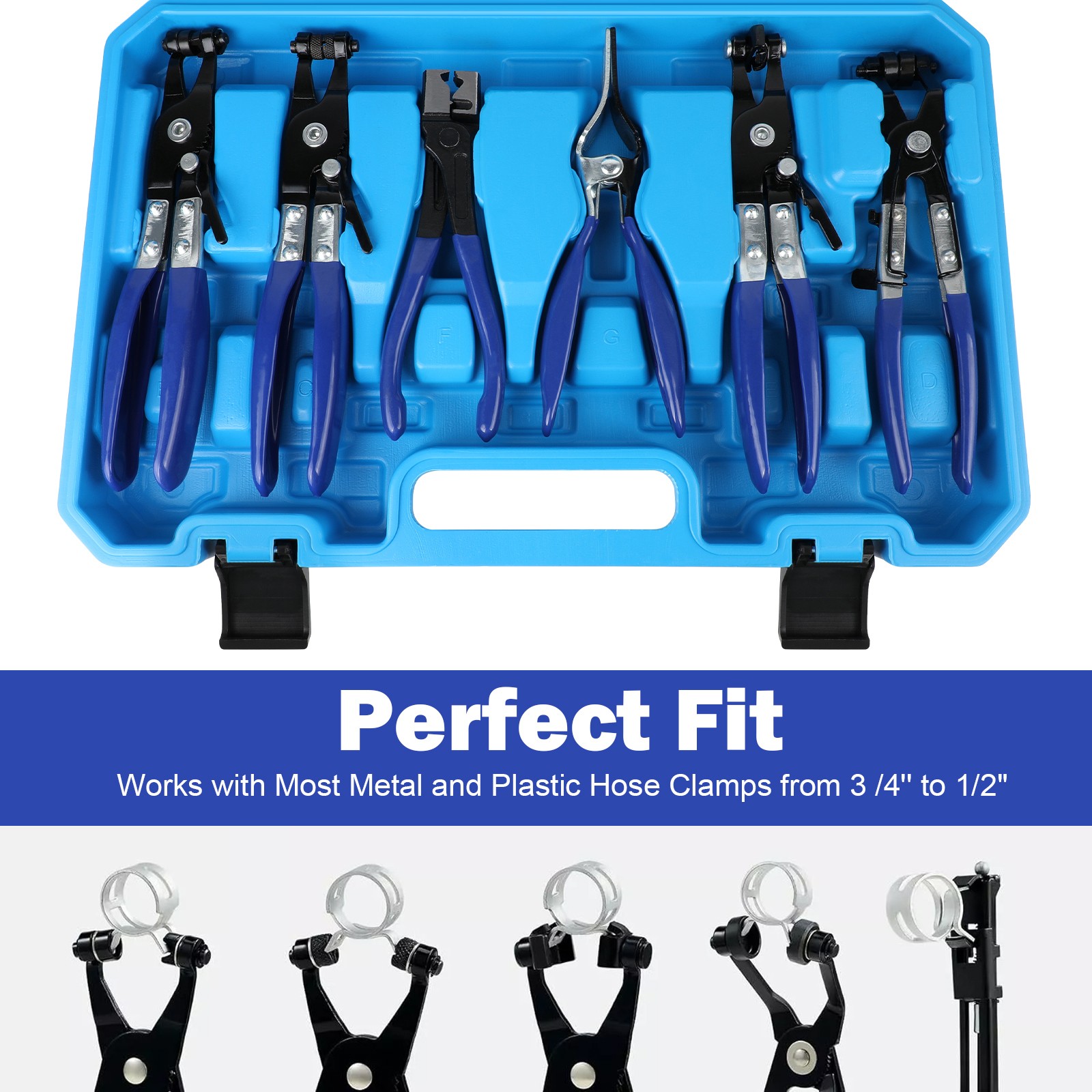 10Pc Hose Clamp Clip Remover Pliers Wire Long Reach Kit Fuel Oil Water Hose Tool