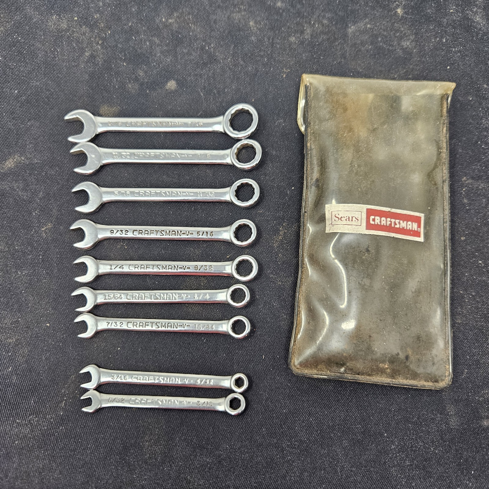 Craftsman 9 4306 Super-tuff 7 PC Set SAE Open End Ignition Wrench W/case USA