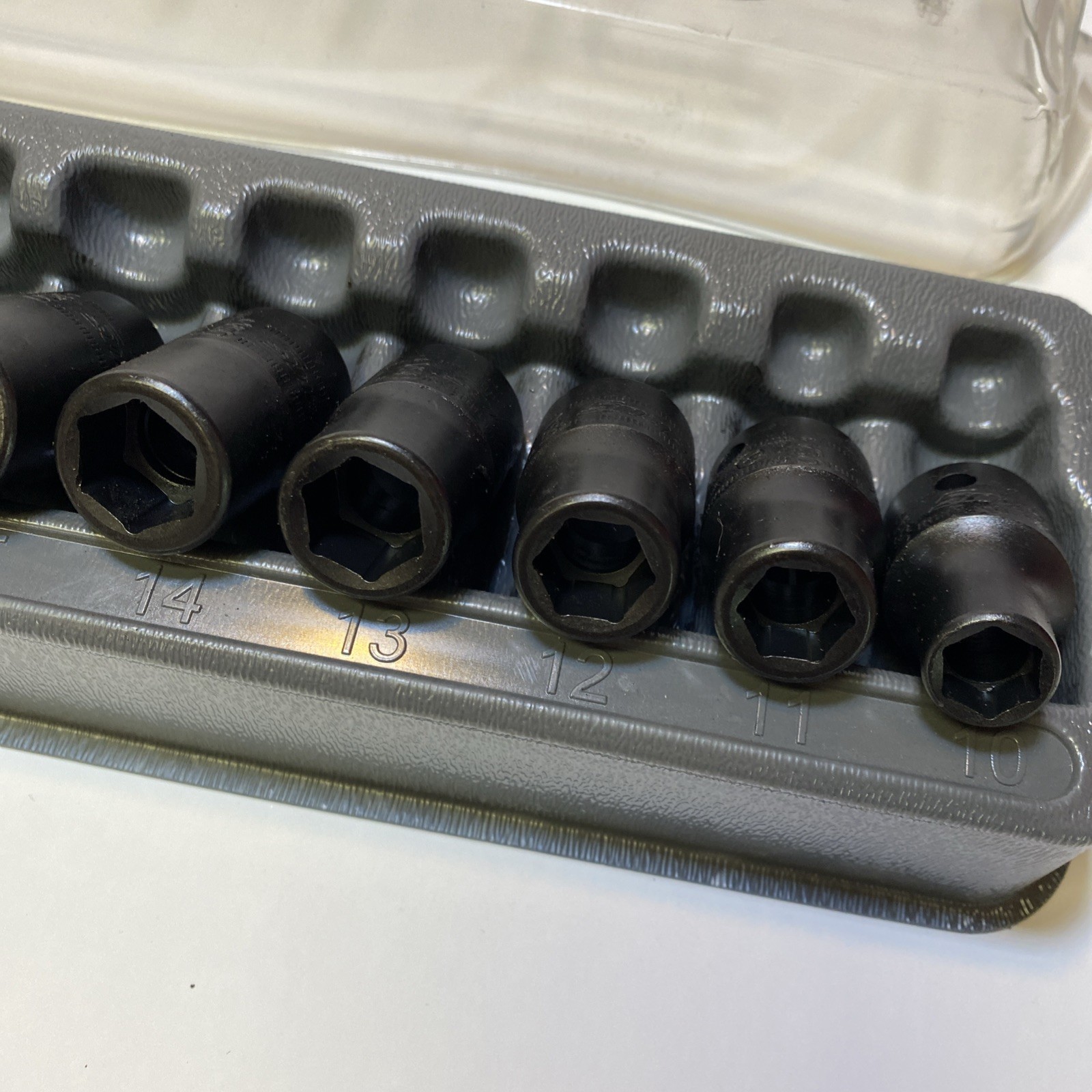 Snap On 1/2″ Drive 10mm – 23mm Shallow Impact Sockets In Tray (Missing 24mm) VGC