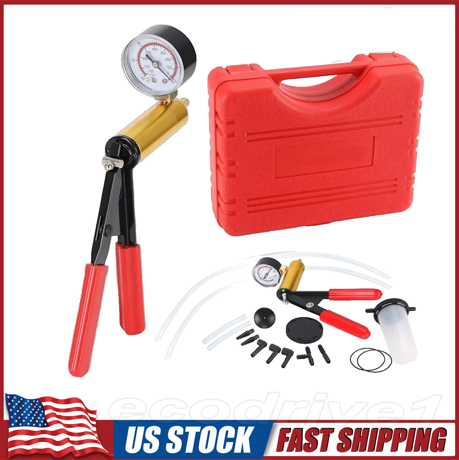 Hand Held Vacuum Pressure Pump Tester Set Brake Fluid Bleeder Bleeding Kit +Box