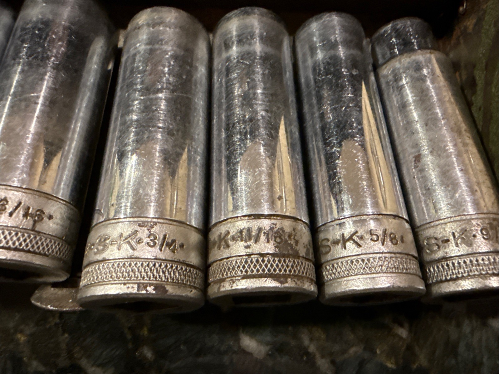Vintage 7 Piece SK 1/2” Drive 12 Point Deep SAE Socket Set USA With Metal Case