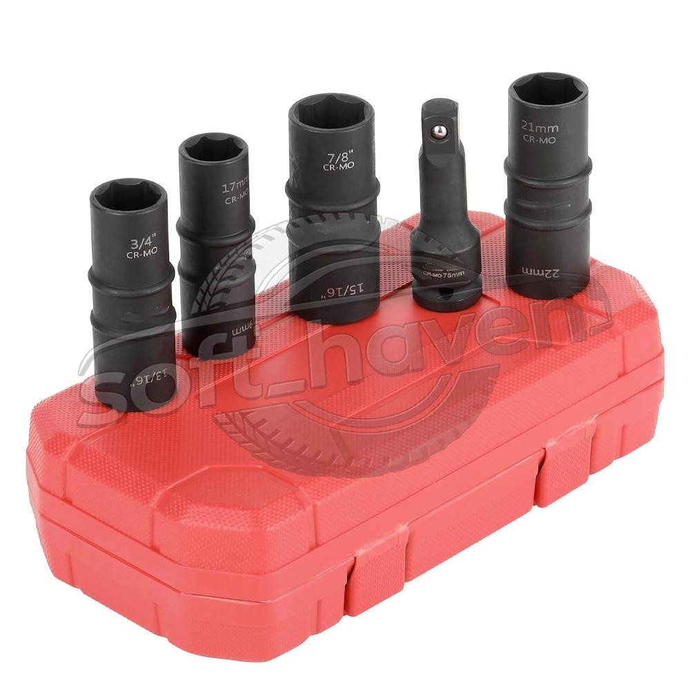 5PCS 1/2″ THIN WALL FLIP IMPACT SOCKET SET FOR AUTO RIMS TIRES LUG NUTS US