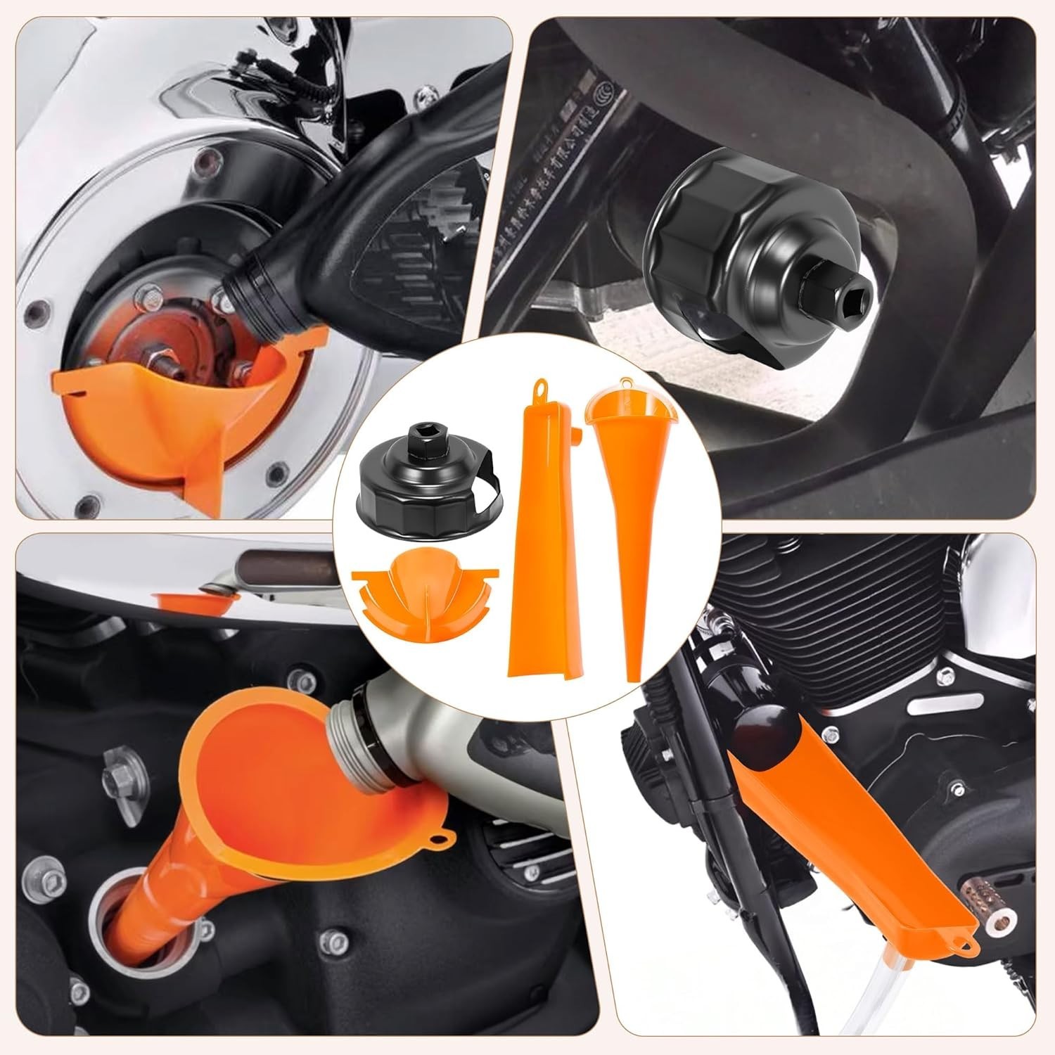 Oil Change Kit Tool for Harley Filter Wrench Funnels Set Drain Plug O-Ring