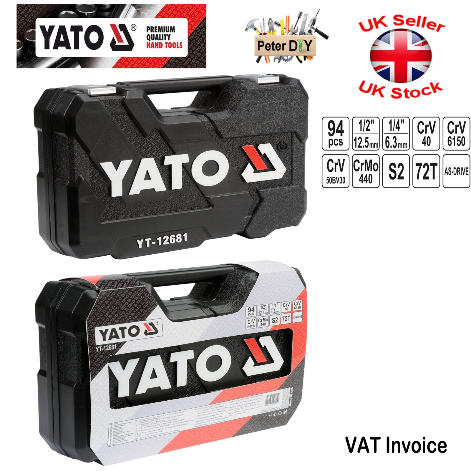 Yato Professional Toolbox 94 PCS Ratchet SOCKET SET AS-DRIVE 1/2 1/4 YT-12681