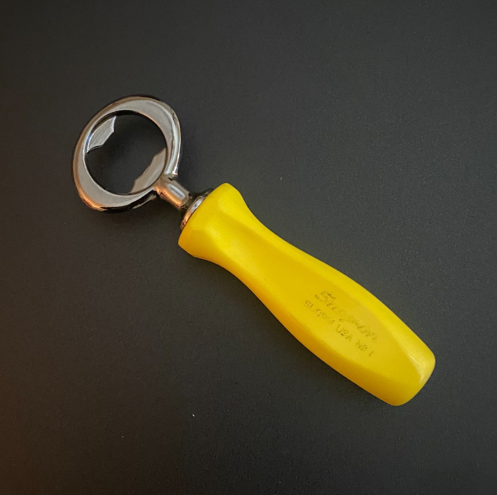 Snap-On Bottle Opener [ Seller’s Creation ] Dark Chrome & Yellow 5.5″