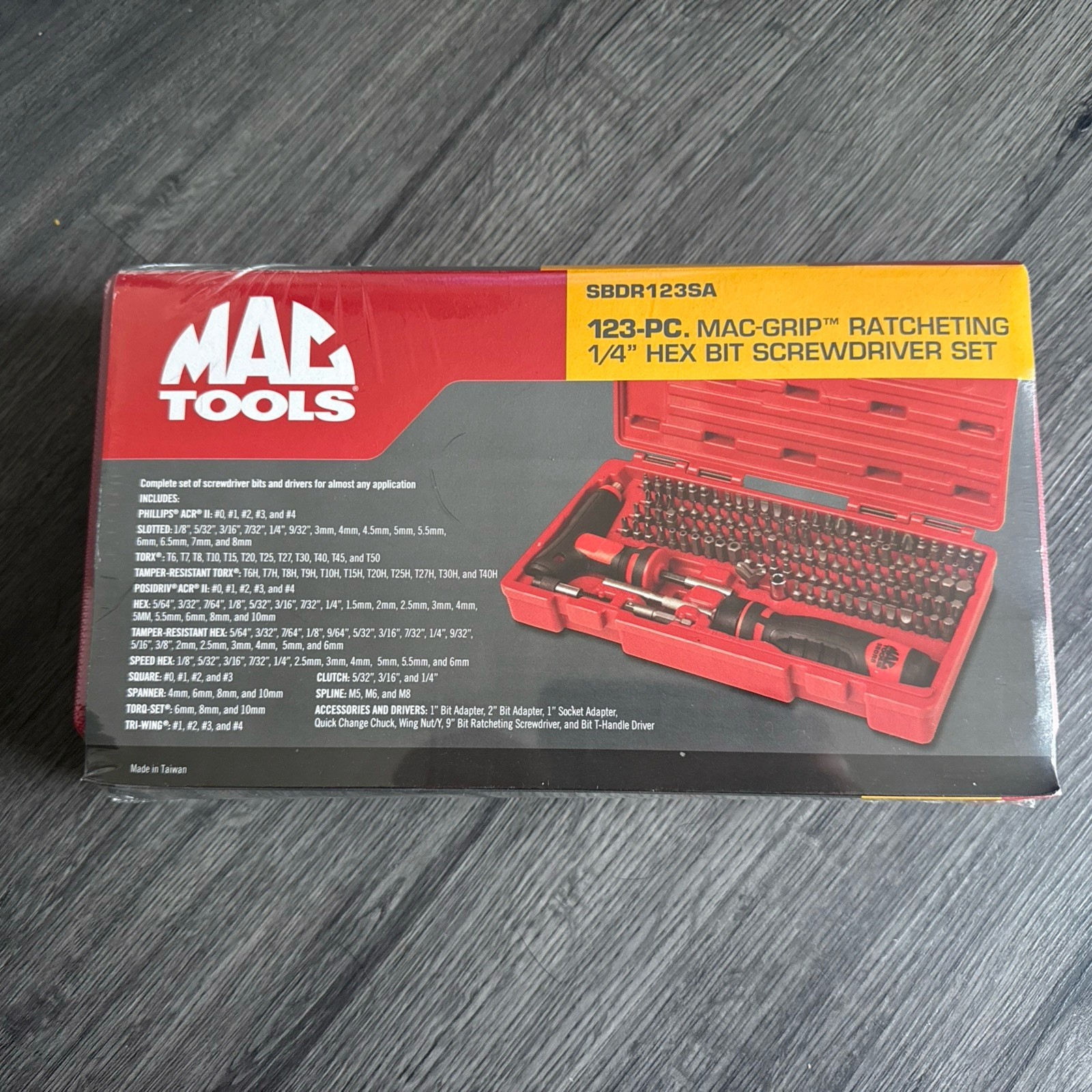 Mac Tools 123 Pc. 1/4” Mac Grip Ratcheting Hex Bit Screwdriver Set w/Case