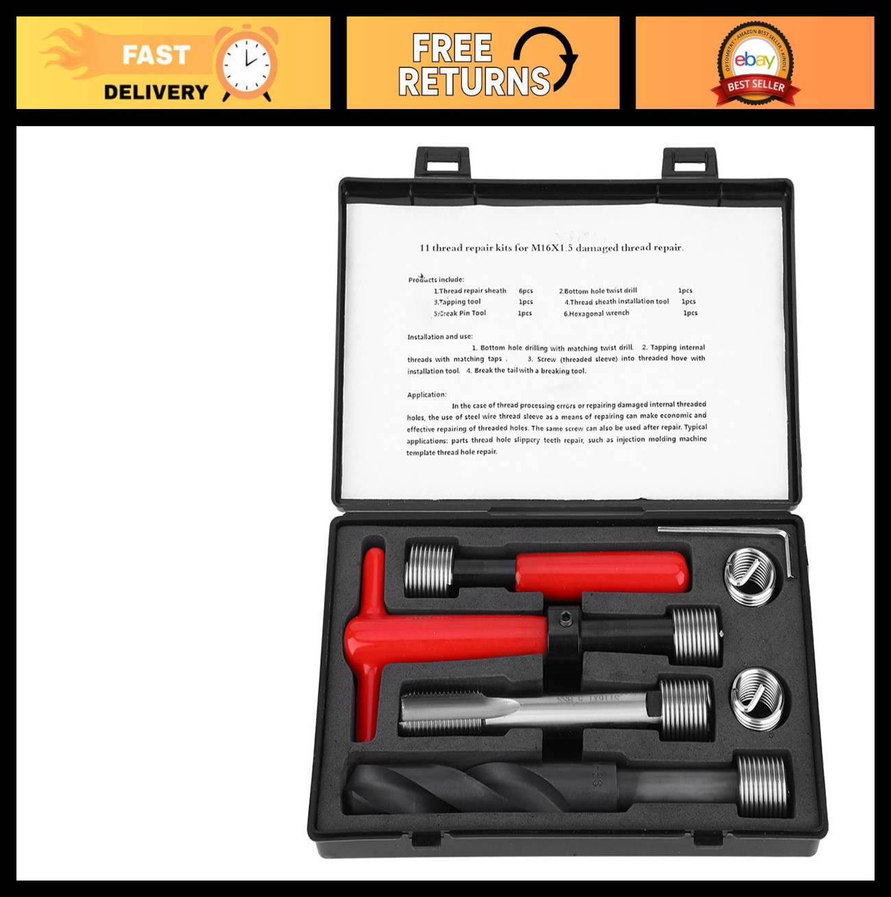 M16x1.5 Thread Repair Kit, 11PCS Metric Helicoil Inserts for Damaged Threads