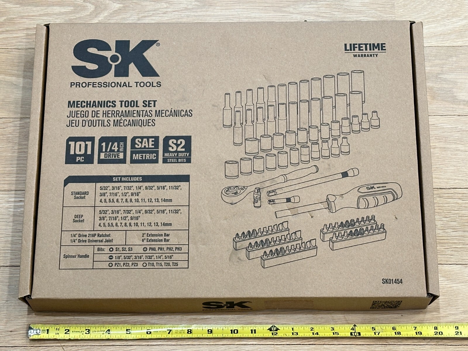 NEW SK Professional Tools 101pc 1/4 Drive SAE Metric Service Socket Bit Set FOAM